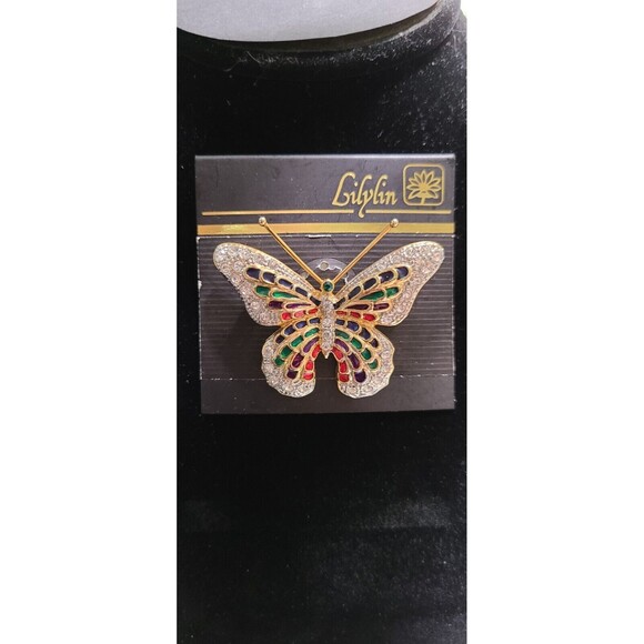 Vintage Gold-Tone Enamel and Rhinestone Butterfly Brooch - Picture 2 of 7